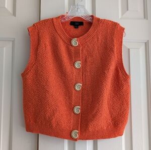 Zara Vibrant Orange Knit Vest with Metallic Buttons